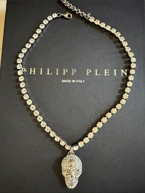 Philipp Plein Crystal Skull Necklace - Silver